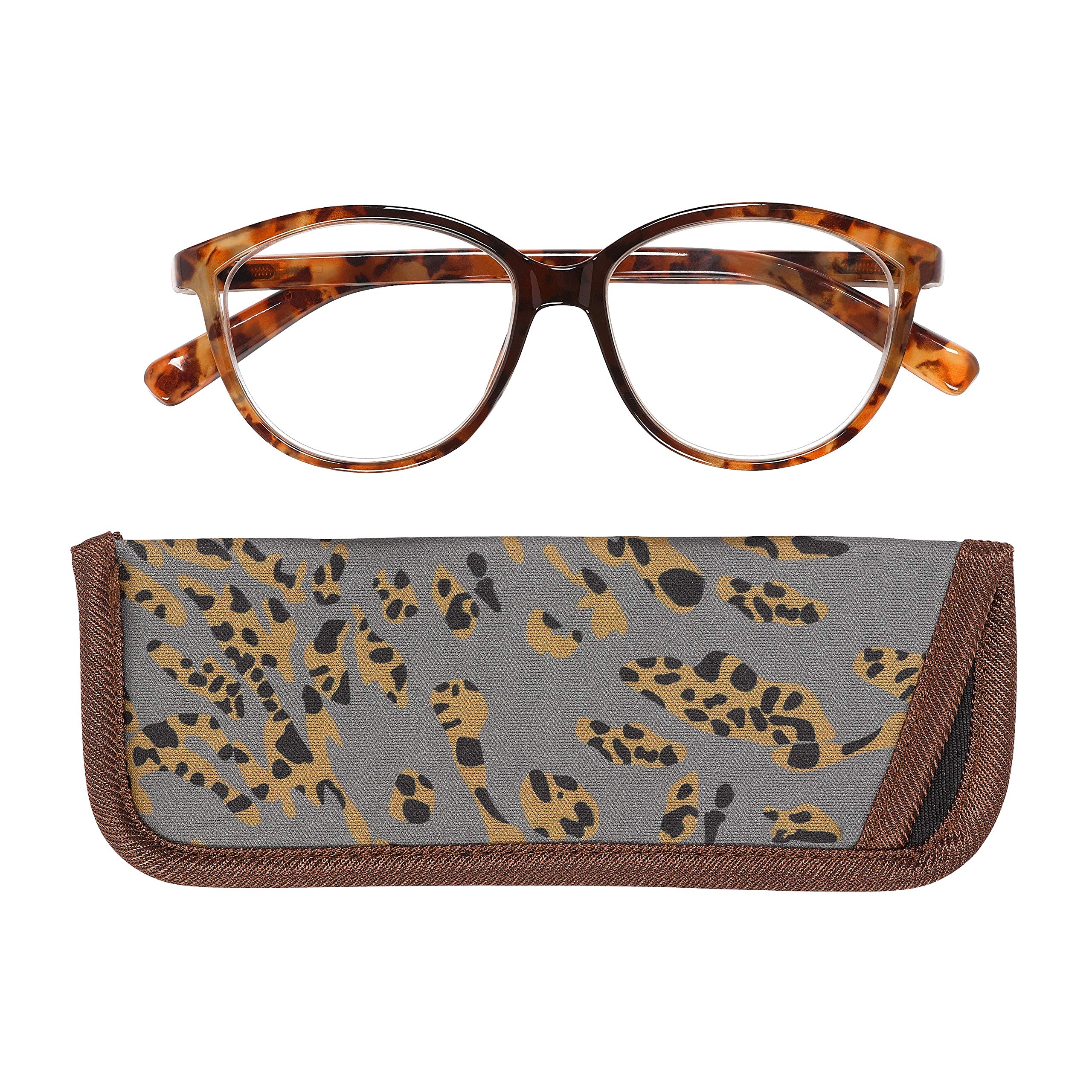 Manicare Reading Glasses For Men And Women, Comfortable Lightweight With Strong Comfort Flex Hinges, Anti-Glare Lenses, Feline Animal Print Frames With Glasses Pouch, +2 Strength