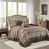 Madison Park Princeton Reversible Quilted Bedspread Set, Solid Reverse Summer Breathable, Lightweight All Season Bedding Layer, Matching Shams, Bedspread King(120"x118"), Red 5 Piece