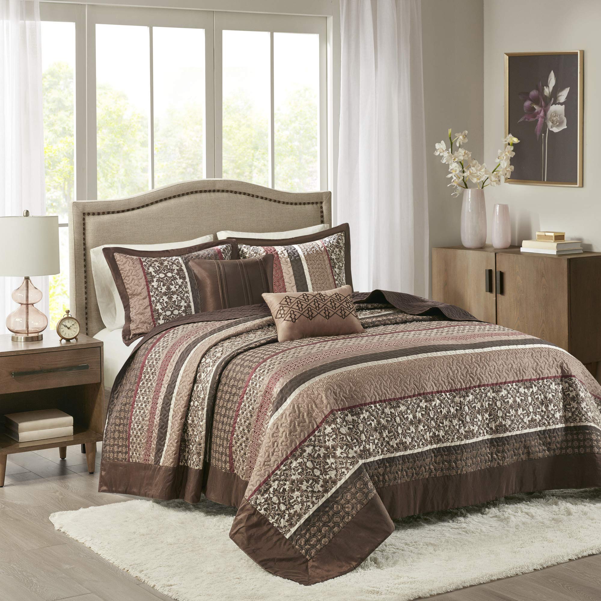 Photo 1 of Madison Park Princeton Reversible Quilted Bedspread Set, Solid Reverse Summer Breathable, Lightweight All Season Bedding Layer, Matching Shams, Bedspread Queen(102"x118"), Red 5 Piece