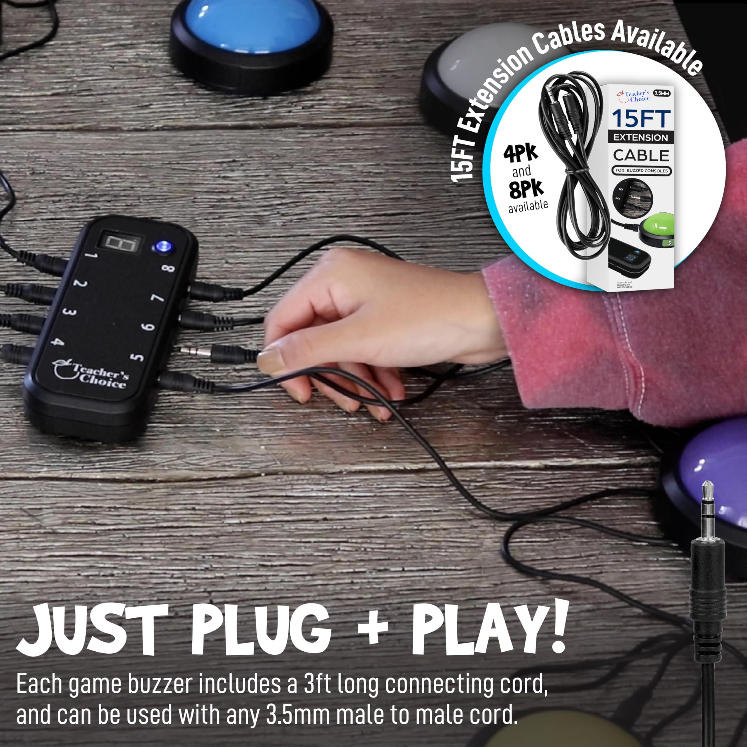 Teacher's Choice Light Up Game Buzzer System, Displays The Winning Player Loud, Unique Sounds for Each Buzzer, Great for Trivia Games, Family Feud, Jeopardy (8 Pack)