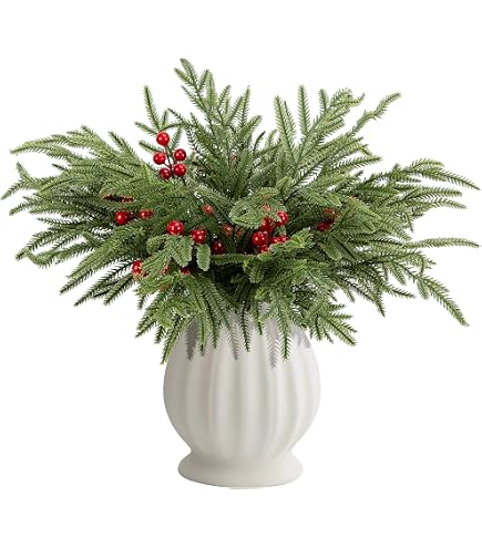 Lot De 40 Branches De Pin Norfolk Artificielles Avec Pommes De Pin Et Baies - 38.1 Cm - Déco Noël, Couronne