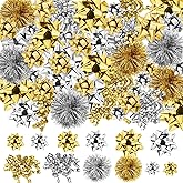 Daifunli 48 Pieces Christmas Gifts Bows Christmas Bows for Gift Wrapping Self Adhesive Gift Wrap Bows Gift Curly Bows Tinsel Bows Holiday Gift Bow Assortment for Xmas Present Decoration(Silver, Gold)