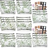 Stuffygreenus 24 Pcs Floral Cosmetic Bags Bulk for Women Sage Green and White Floral Makeup Bags Chinoiserie Canvas Travel Zipper Pouches Aesthetic Toiletry Bag for Girls Bridesmaids Wedding Supplies