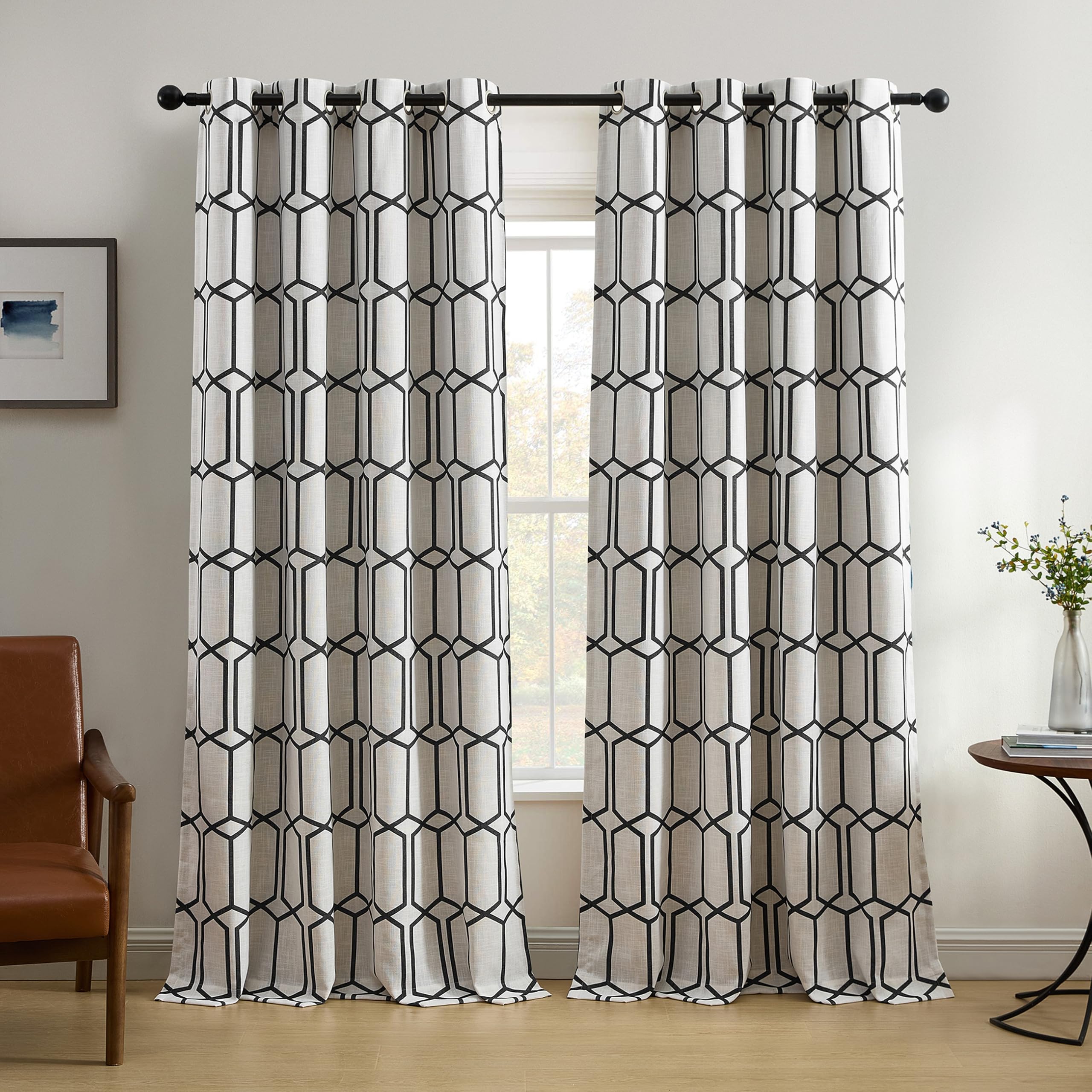 Elrene Home Fashions Kaiden Geometric Room-Darkening Window Curtain, Single Panel, 52" W x 95" L (1 Panel), Black