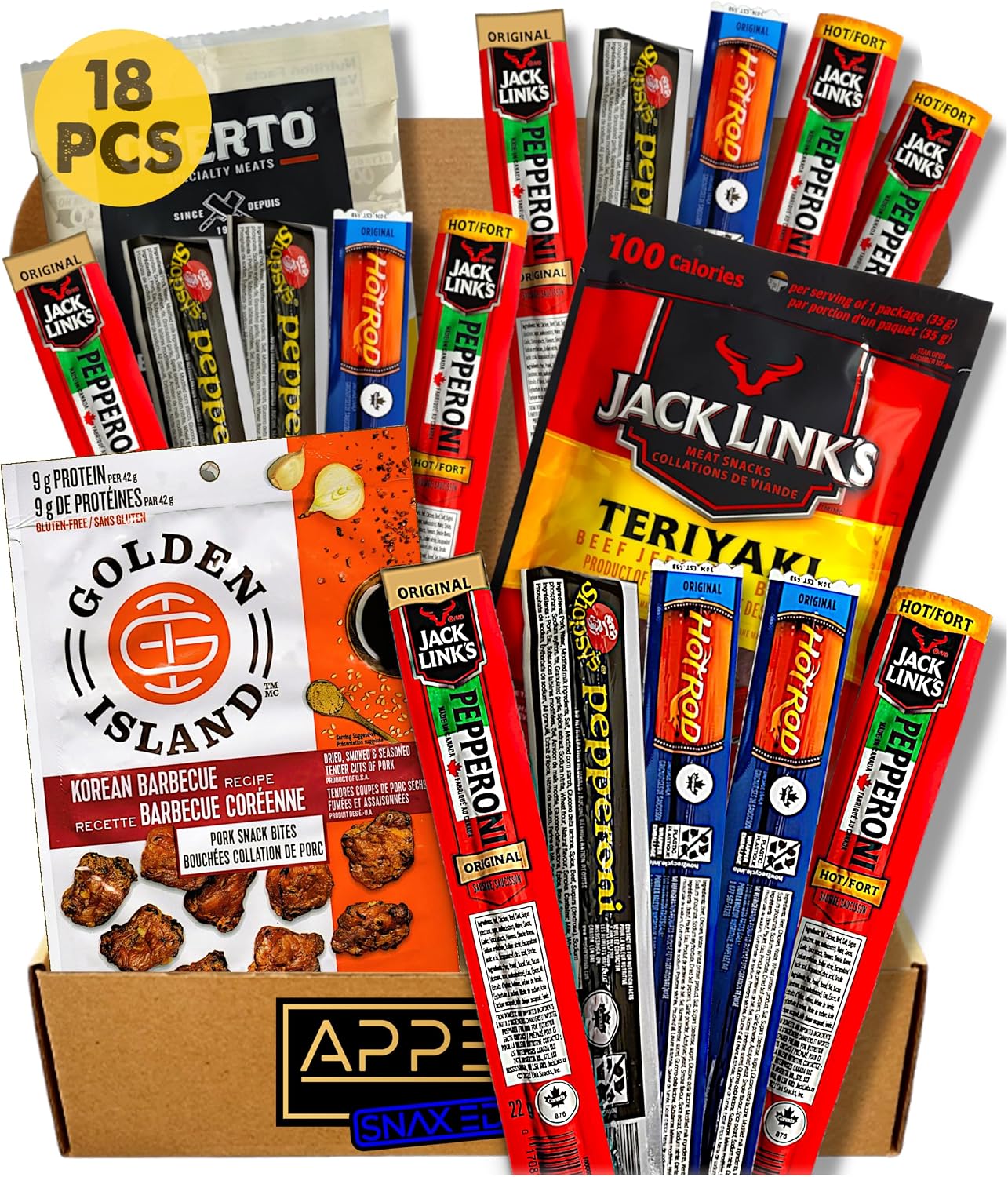 Bulk Snack Packs and Meat Snacks - Gifts for Dad & Gifts for Men – Beef Jerky Snack Box with Pepperoni Sticks – Birthday Snacks for Adults – Gift Includes Jack Links, Hot Rods, Oberto & More