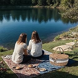 Wicker Picnic Basket with Lid and Handle Sturdy