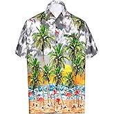 LA LEELA Men's Hawaiian Shirts Short Sleeve Button Down Shirt Mens Summer Shirts Casual Beach Holiday Hawaii Island Shirts for Men Funny S Space Dye, Sea Flamingo
