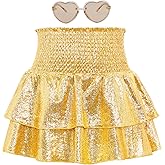 American Trends Girls Sequin Sparkly Skirts Girls Metallic Skirt 2-Layer Ruffle Skirts with Sunglasses Cheerleaders Skirt