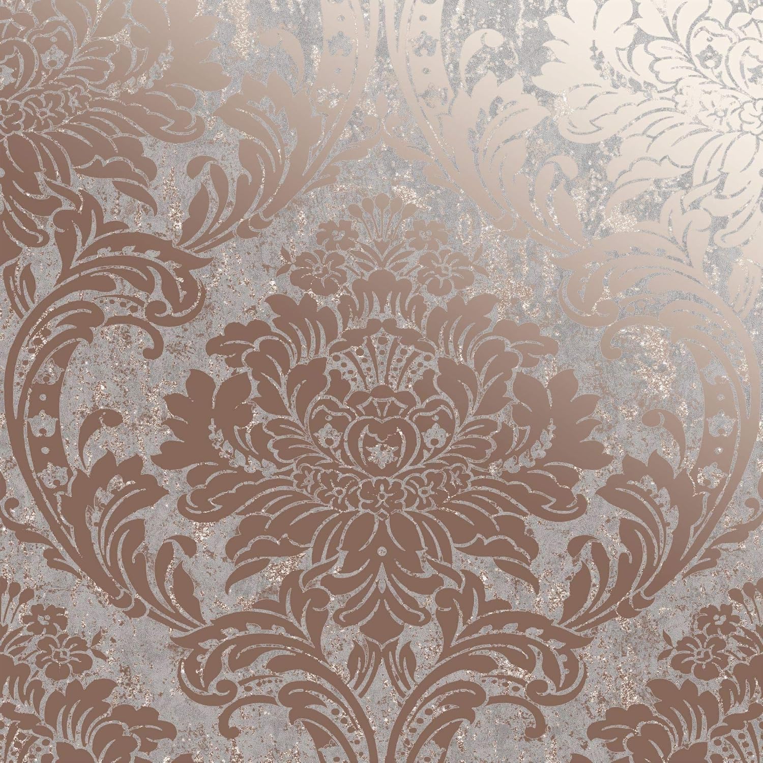 Superfresco Grey/Rose Gold Milan Metallic Damask Wallpaper, 52.1 x 1005.8 cm - Image 3