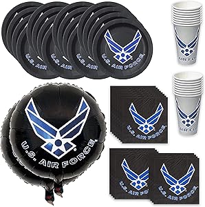 Havercamp Official U.S. Air Force Party for 16 Guests; Includes 16 ea. Lg. 9” Plates, Napkins and Cups and 2-18” Mylar Balloons in The Official U.S. Air Force Logo