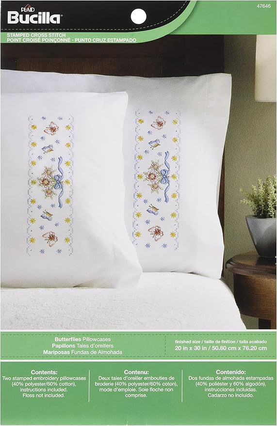 Amazon Com Bucilla Stamped Cross Stitch Pillow Cases 30 X 20