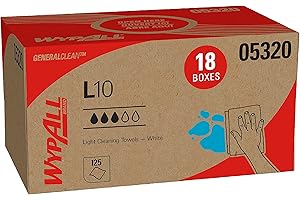 WypAll GeneralClean L10 Cloths Light Cleaning Wipes (05320), Pop-Up Box, Bulk Paper Wipers, White (18 Packs of 125 Sheets, 2,250 Sheet Total)