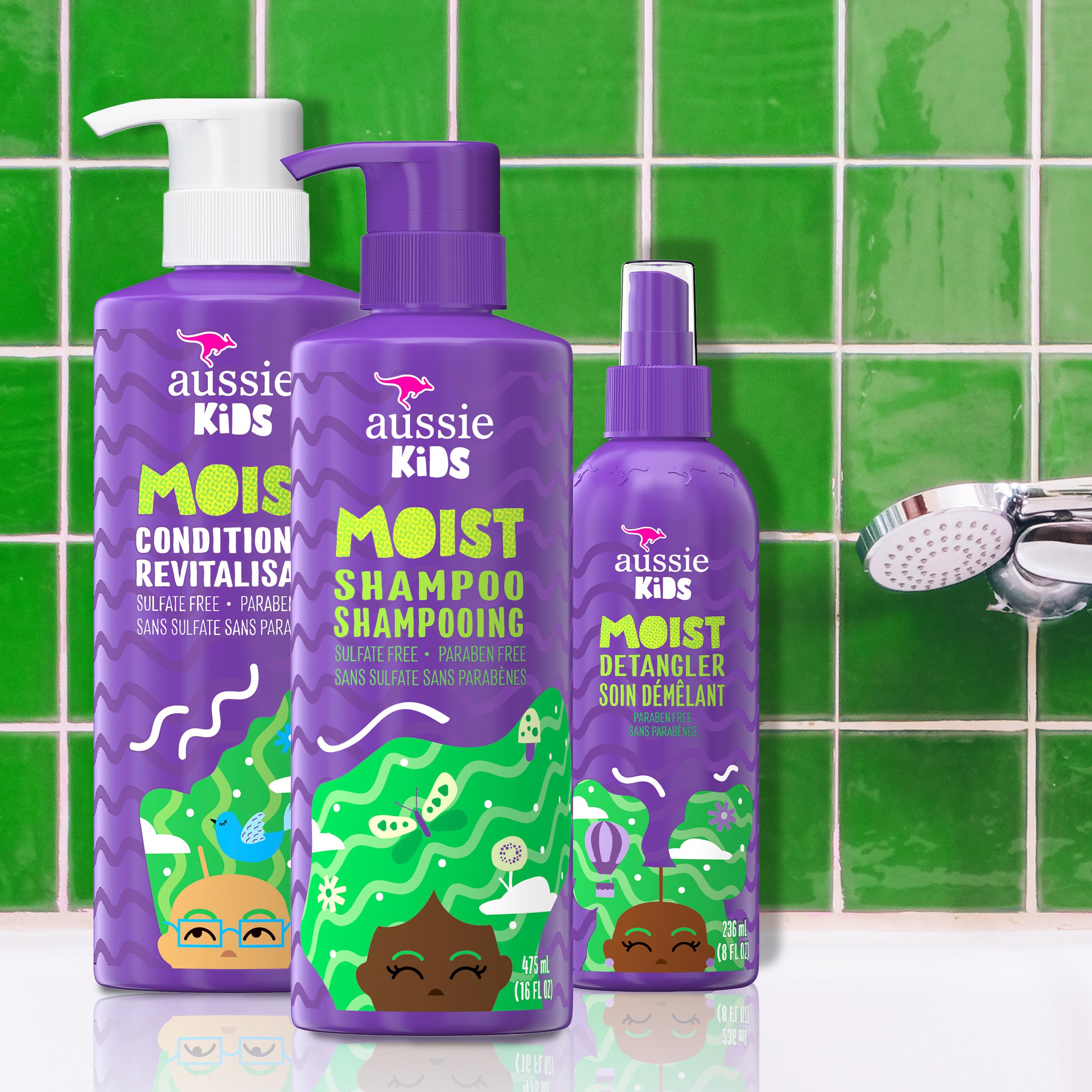 Aussie Kids Hair Care Bundle Set Including: Shampoo (16 Fl Oz), Conditioner (16 Fl Oz) & Detangler Spray (8 Fl Oz), Paraben- Freem Sulfate-Free, Dye-Free, Cruelty-Free, Tangle-Free Styling