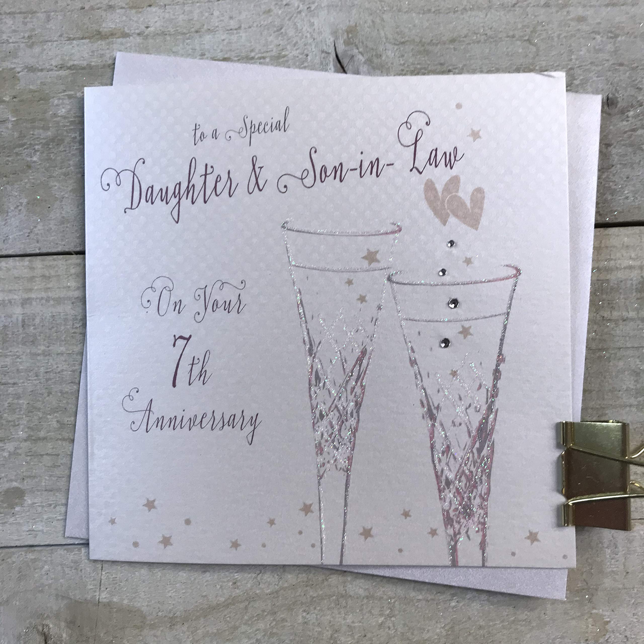 WHITE COTTON CARDS Daughter & Son in Law 7th Copper Wedding Anniversary Flutes B108-7-DS,16cm x 16cm