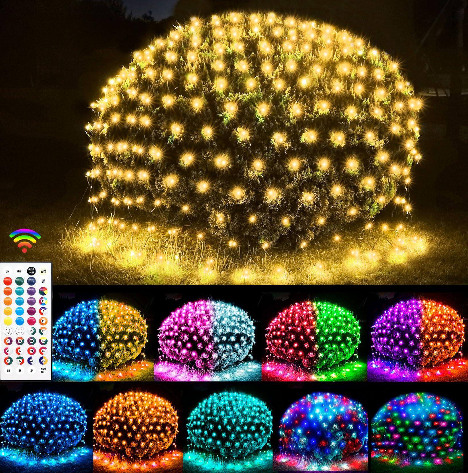 Photo 1 of OYCBUZO 204 LED Net Lights, 9.8ft x 6.6ft 35 Colors Changing Christmas Mesh String Lights, Connectable Fairy Light Waterproof Outdoor Easter Decorations for Tree Bushes Holiday Party Garden