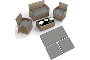 KIMUNUK 3 Pack Outdoor Patio Furniture Cushion Replacement Covers, Waterproof Loveseat Cushion Covers - 36×18×2,18×18×2, for 4-Seater Wicker Rattan Patio Conversation Set Loveseat Couch Furniture, Cover Only