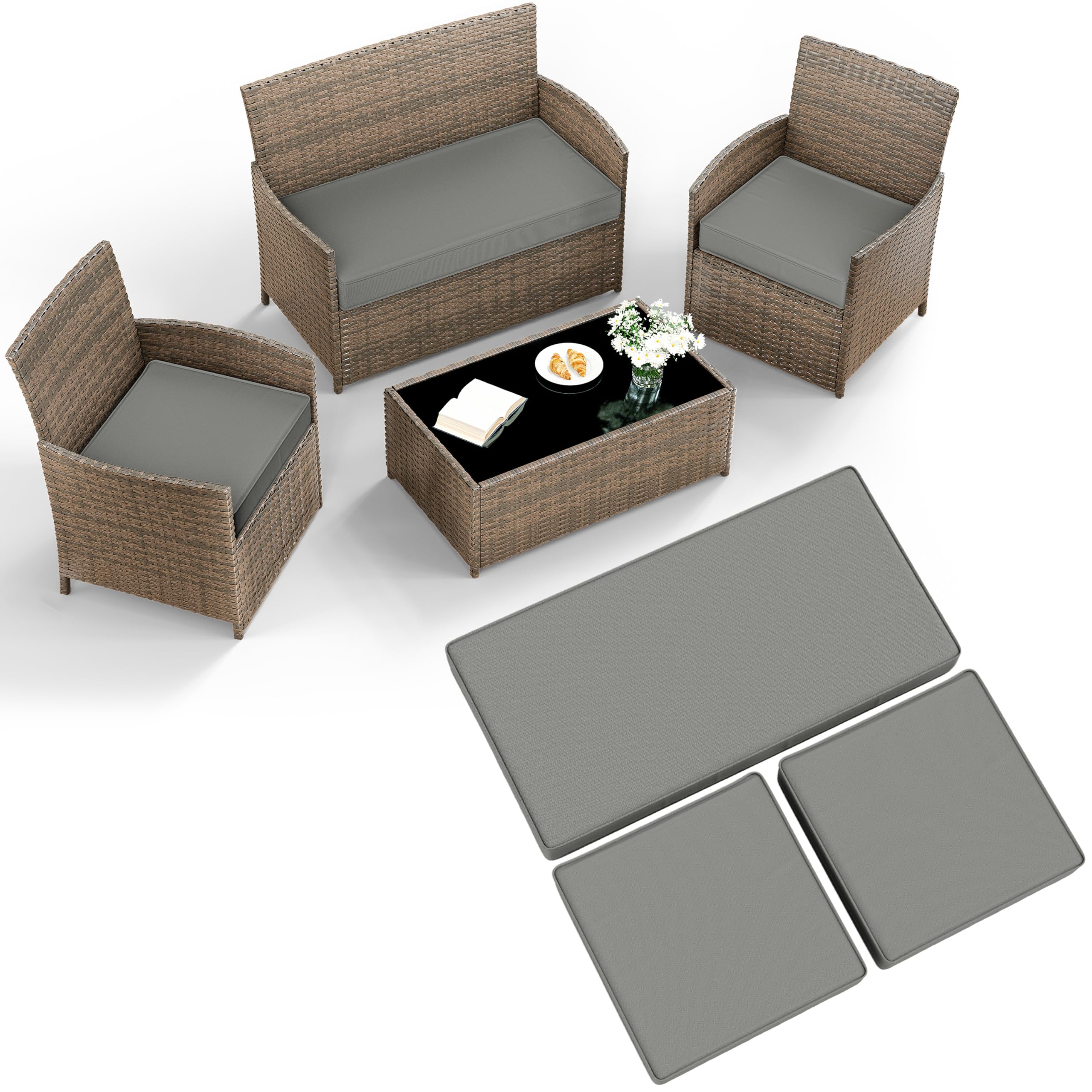 Photo 1 of 3 Pack Outdoor Patio Furniture Cushion Replacement Covers, Waterproof Loveseat Cushion Covers - 36×18×2,18×18×2, for 4-Seater Wicker Rattan Patio Conversation Set Loveseat Couch Furniture, Cover Only