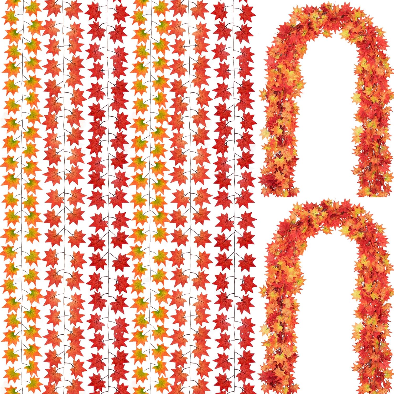 Wreaths, Garlands & Swags - CQURE 12 Pack Fall Leaf Garland, Hanging Vines Garland Artificial Fall Maple Leaves Garland Thanksgiving Decor for Home Wedding Fireplace Party…