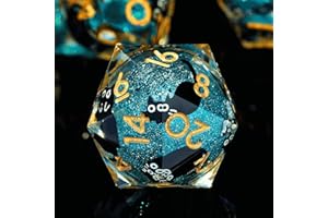 FANGOOL Liquid Core Cat DND Dice Set 7Pcs with Box- Sharp Edge Cute Cat Style Resin Dungeons and Dragons Dice for D&D, Roleplaying Games, RPG, MTG, Table Games D20 D12 D10 D8 D6 D4(Blue)