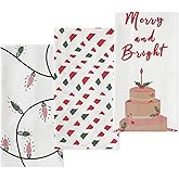 Folkulture Christmas Kitchen Towels Set of 3 | 100% Cotton 20" x 26" Tea Towels & Dishcloths | Modern Farmhouse Holiday Kitchen Décor | Soft & Absorbent Dish Towels | Christmas Cake Pink