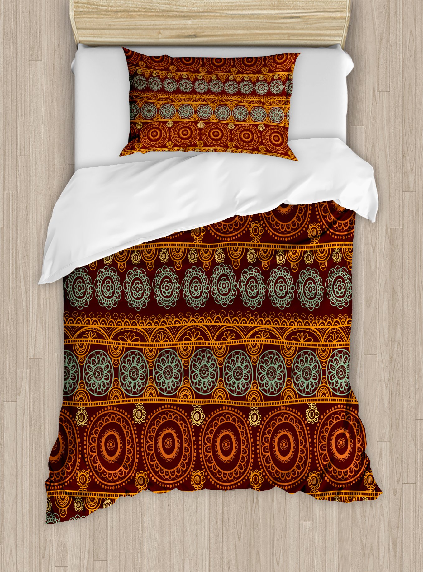 Ambesonne Prehistoric Duvet Cover Set, Aboriginal Patterns Round Line Floral Style Circles Australia