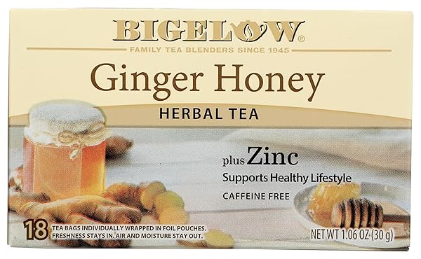 BIGELOW TEA, GINGER HONEY PLUS ZINC (CAFFEINE FREE), 18 COUNT