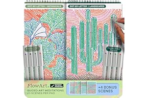 Lifelines FlowArt Activity Pad, 2-Pack - Guided Dot Art Meditations with Markers - Dot-by-Letter, Botanicals & Landscapes - Color by Number/Letter Coloring Books for Teens, Adults & Seniors