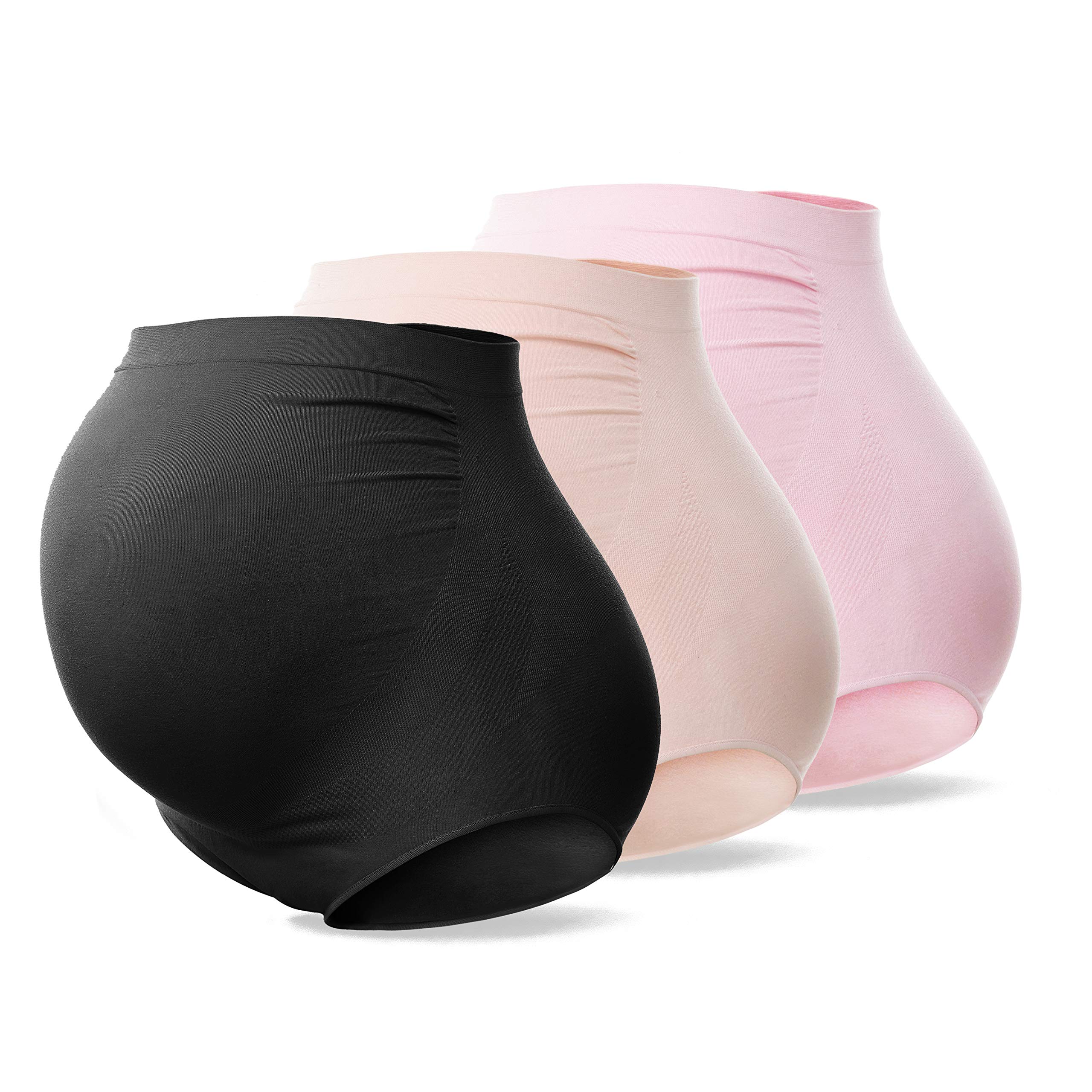 Photo 1 of SUNNYBUY Women's Maternity High Waist Underwear Pregnancy Seamless Soft Hipster Panties Over Bump (BlackSkinPink 3-M)