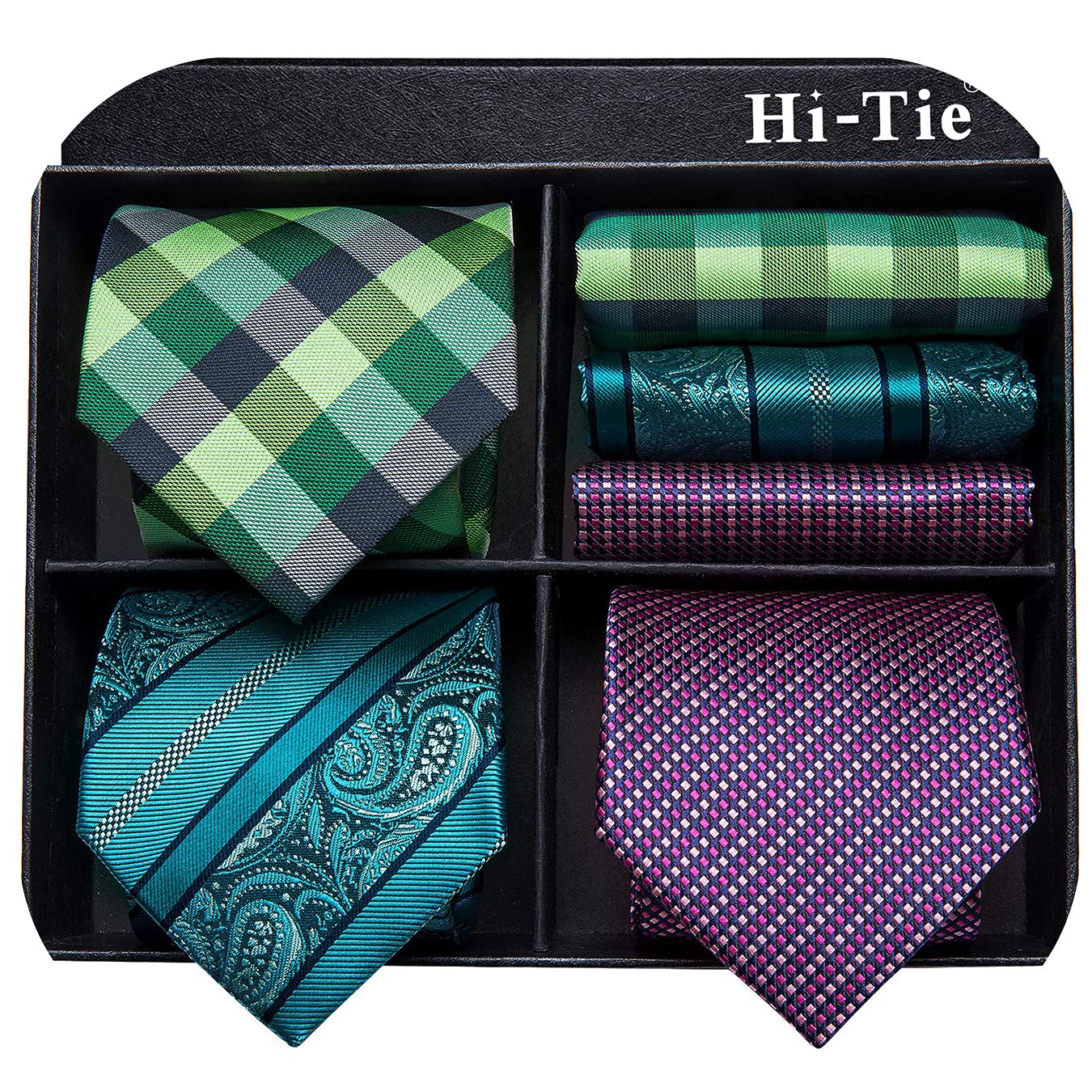 Hi-Tie 3/5 Pcs Gift Box Mens Tie Set Necktie with