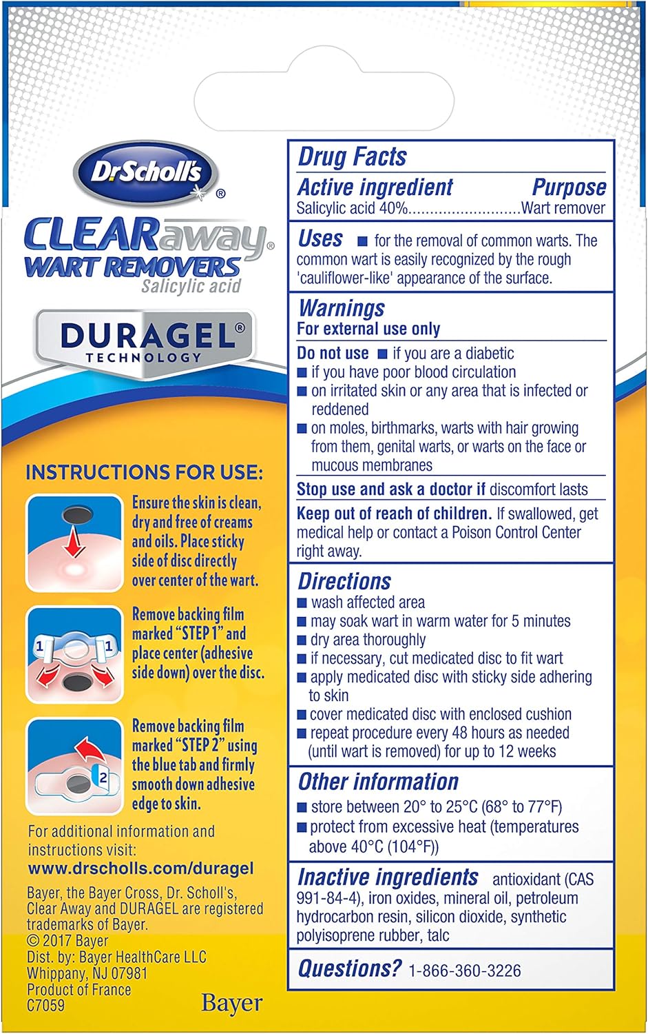 Dr. Scholl's ClearAway Wart Remover with Duragel Technology, 9ct / Clinically Proven Wart Removal of Common Warts with Discreet Thin and Flexible Cushions, Optimal for Fingers and Toes: Health & Personal Care