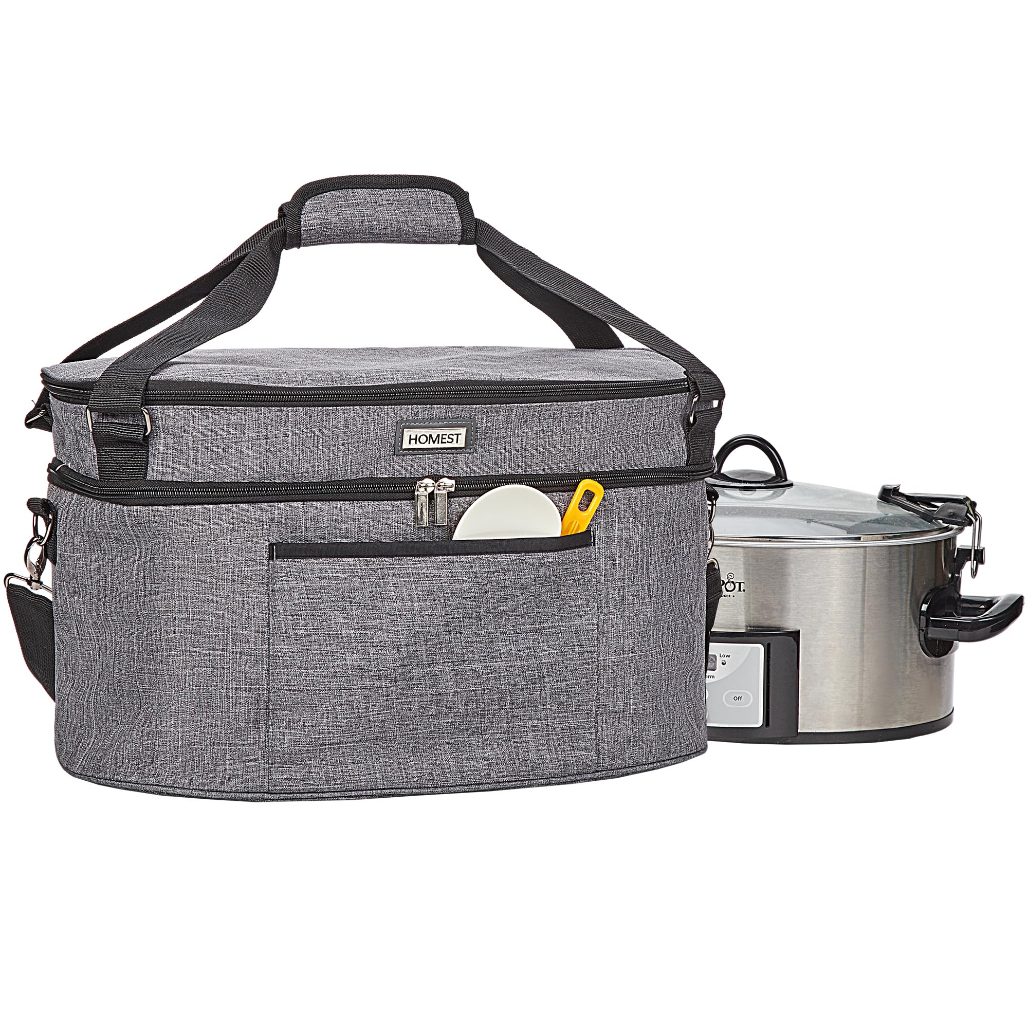 HOMEST Slow Cooker Bag for Crock-Pot 6-8 Quart, Insulated Travel Carrier with Easy to Clean Lining, Carry Case with Top Zip Compartment and Accessory Pocket Image
