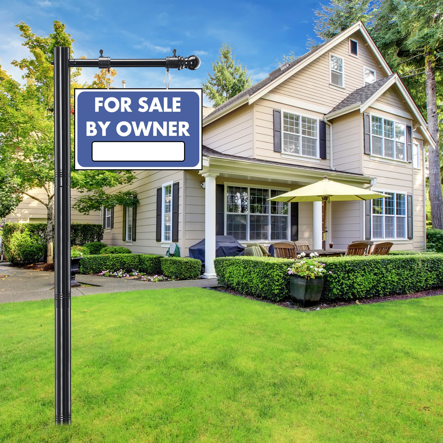 Photo 1 of 100" Heavy-Duty Alloy Real Estate Sign Post Commercial Yard Sign with 35" Arm & 200lb Windproof Clips - Rust-Proof Steel Stake for Realtor, Open House, Business Hours (Sign Not Included)