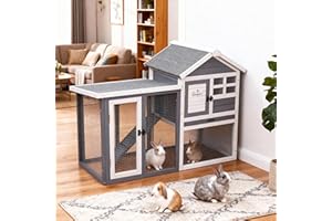 GEGURI Large Rabbit Hutch Indoor Outdoor Chicken Coop Wooden Bunny Cage with Waterproof Roof (48''L x 24''W x 36''H Grey)