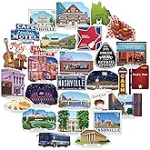 Navy Peony Lively Nashville Travel Stickers (28pcs) - Hand-Illustrated, Gouache Style, America City-Themed Stickers for Scrapbooks, Journals, Laptop