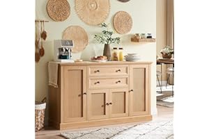 SinCiDo 58'' Rattan Buffet Cabinet, Coffee Bar Cabinet with Storage，Sideboard Buffets Cabinet w/4 Rattan Doors and 2 Drawers for Dinning Room, Kitchen, Living Room, Natural