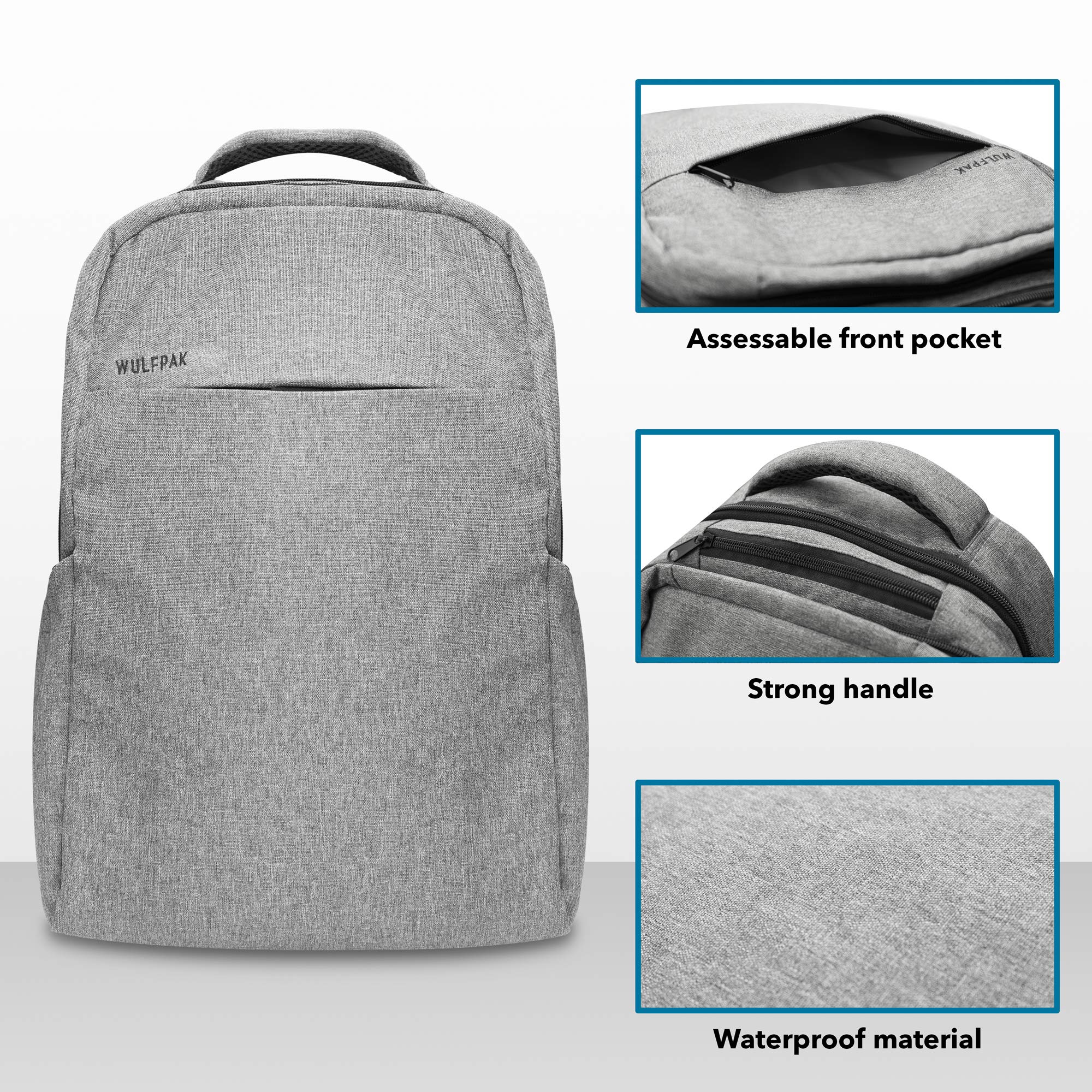 Laptop Backpack - Wulfpac professional anti-theft business rucksack - large, cool, slim, water-proof (resistant) bag - for school travel women girls men boys - fits 14, 15-.6, 16-.6, 17-.3 inch laptop