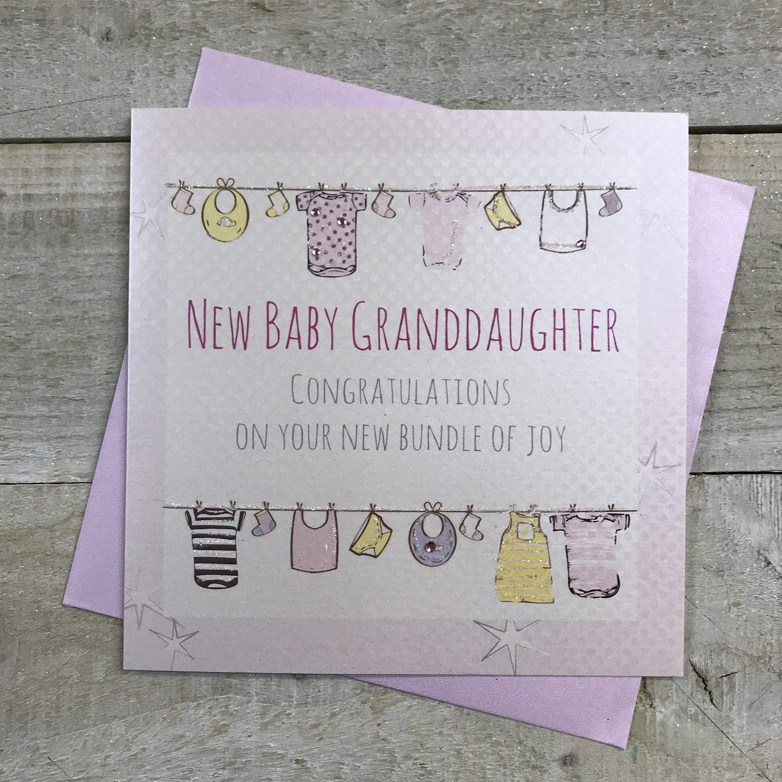 White Cotton Cards "New Baby Granddaughter Congratulations On Your New Bundle of Joy!" Handmade New Baby Card - Pink, G13-GD