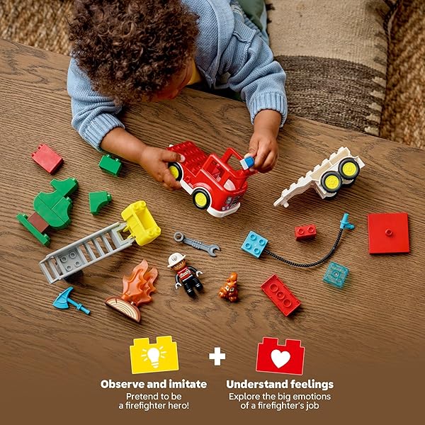 LEGO DUPLO TOWN FIRE TRUCK WITH HOSE AND FIREFIGHTER BUILDING TOY FOR TODDLERS – LEARNING PLAY SET FOR BOYS & GIRLS, AGES 2+ – BUILDING BLOCKS FOR MOTOR SKILLS PRACTICE – GIFT FOR BIRTHDAYS – 10473