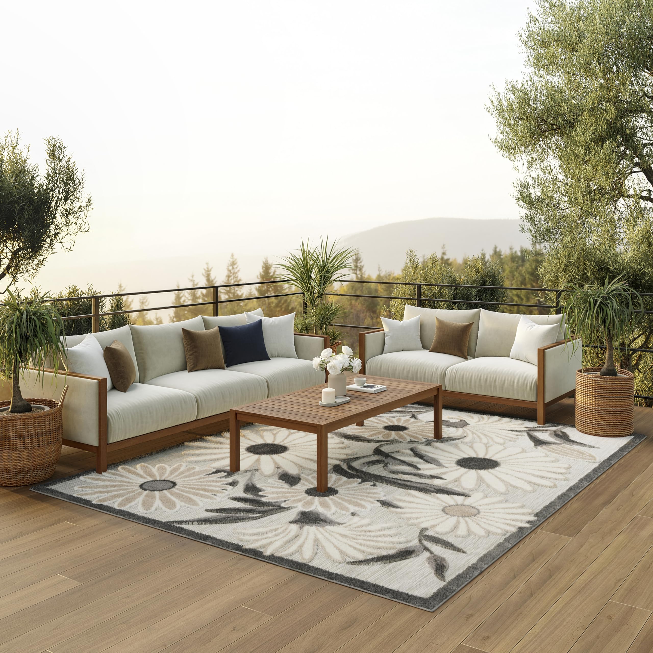 Nourison Home Aloha Beige 7' x 10' Area Rug - Easy Clean, Non Shedding, Bed Room, Living Room, Dining Room, Kitchen (7' x 10') Image