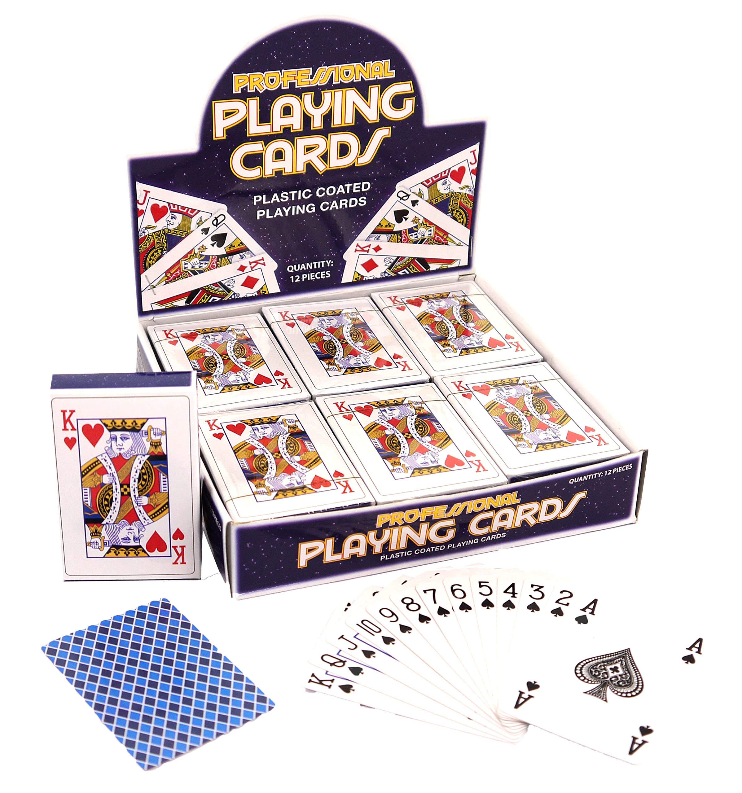3 X Playing Cards 300-002 Pack of 12 Playing Cards. Display Stand containing 12 Packs of Plastic Coated Security Sealed Playing Cards.