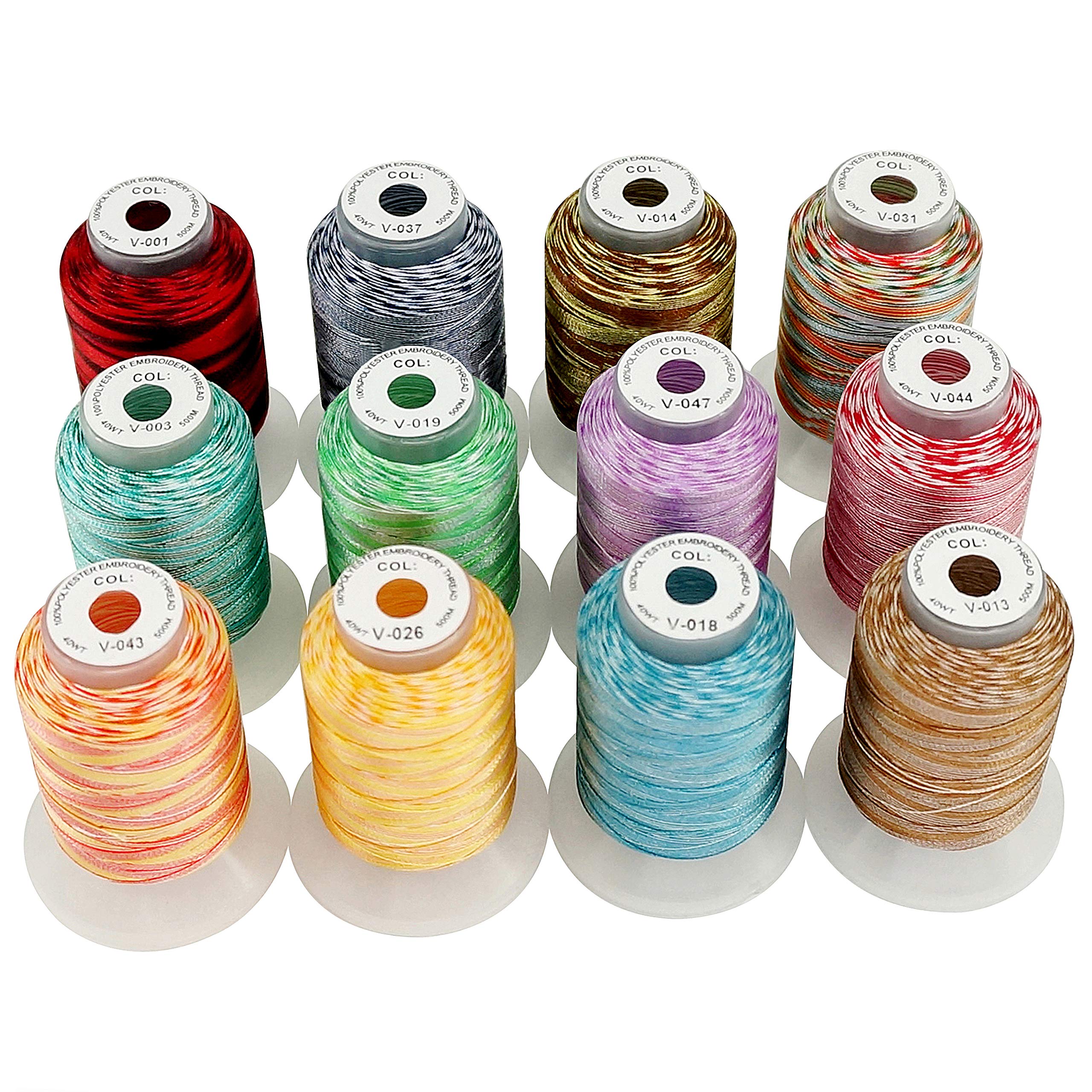 New brothread 12 Colors Variegated Polyester Machine Embroidery Thread Kit 500M (550Y) Each Spool for Brother Janome Babylock Singer Pfaff Bernina Husqvaran Embroidery and Sewing Machines-Assortment2