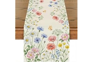 Betylifoy Daisy Floral Table Runner Spring Watercolor Wildflower Butterfly Table Runners Easter Summer Table Runner Kitchen D
