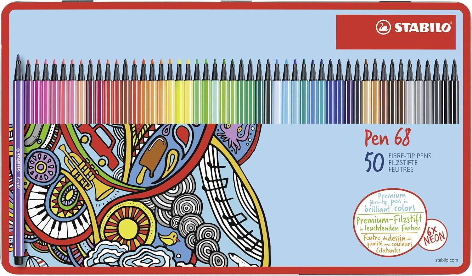 Premium-Filzstift - STABILO Pen 68 - 50er Metalletui - mit 46 verschiedenen Farben
