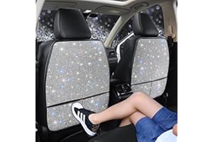Pirador Bling Crystal Car Seat Back Kick Protectors with Storage, Sparkly Diamond Kick Mats, Universal Seat Protector for SUV and Automotive Crystal Auto Accessories for Women White 2pcs
