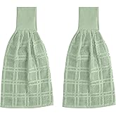 Blue Needles Hanging Kitchen Towels - Sage Green 100% Cotton Solid Kitchen Tie Towel, Set of 2 Hand Dish Cloth with Hanging Loops 9 x 17 Inches, Absorbent, Super Soft, and Fast Drying Home Essential