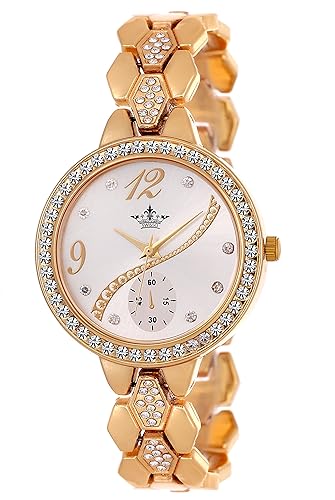 Swisso Ladies Special Exclusive Studded Notable Series Analogue Golden Dial Womens Watch - Swisso -8041-Golden