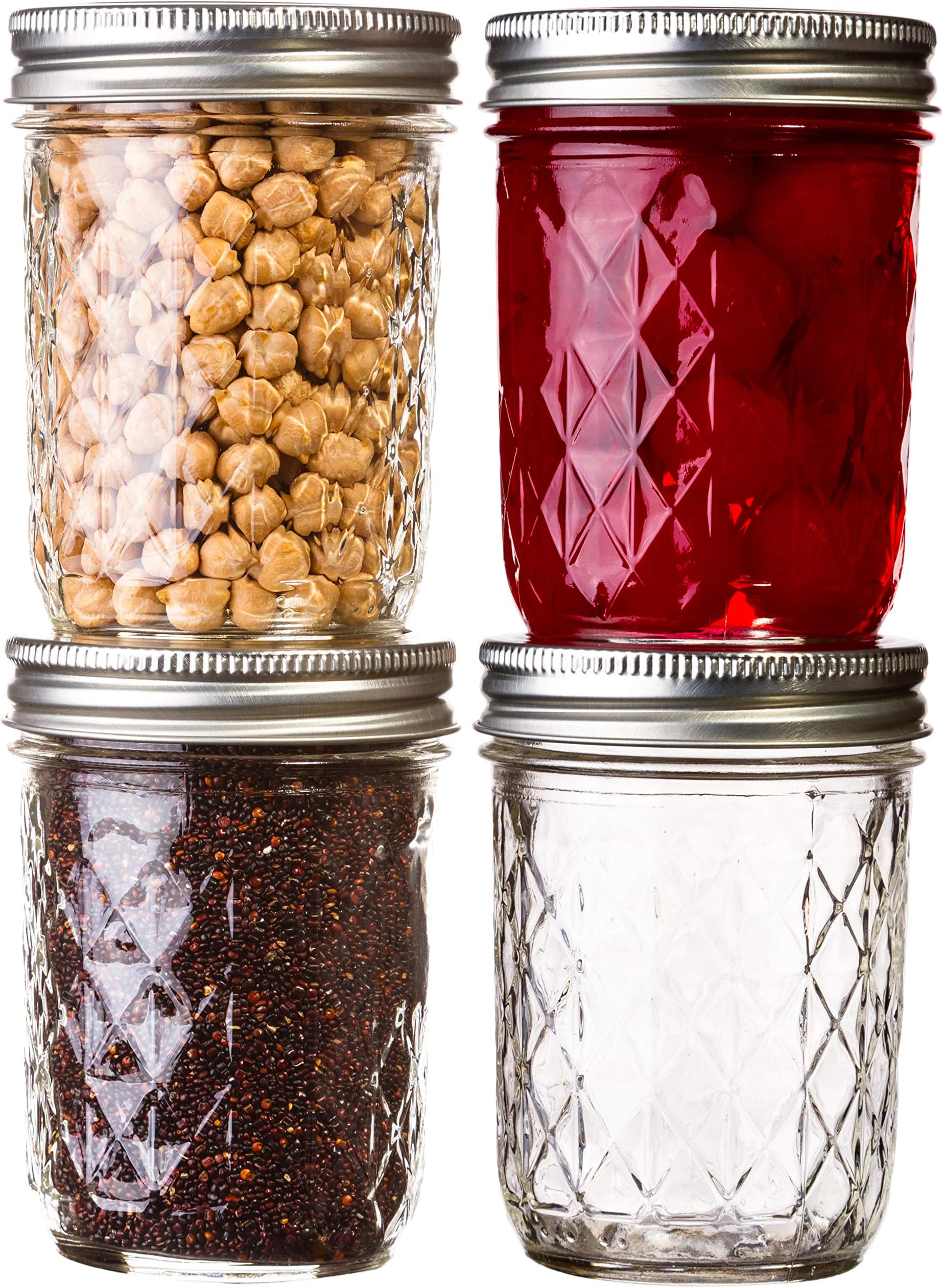 Ball Quilted Crystal Mason Jars Regular Mouth 8 oz Bundle with Non Slip