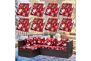 BIETYONE 8Pcs Stretch Christmas Patio Cushion Covers Santa Claus Outdoor Cushion Cover,for Christmas Party Outdoor Couch Cushion Cover Replacement,Outdoor Chair Cover Patio Slipcovers Couch Cover,Cover Only