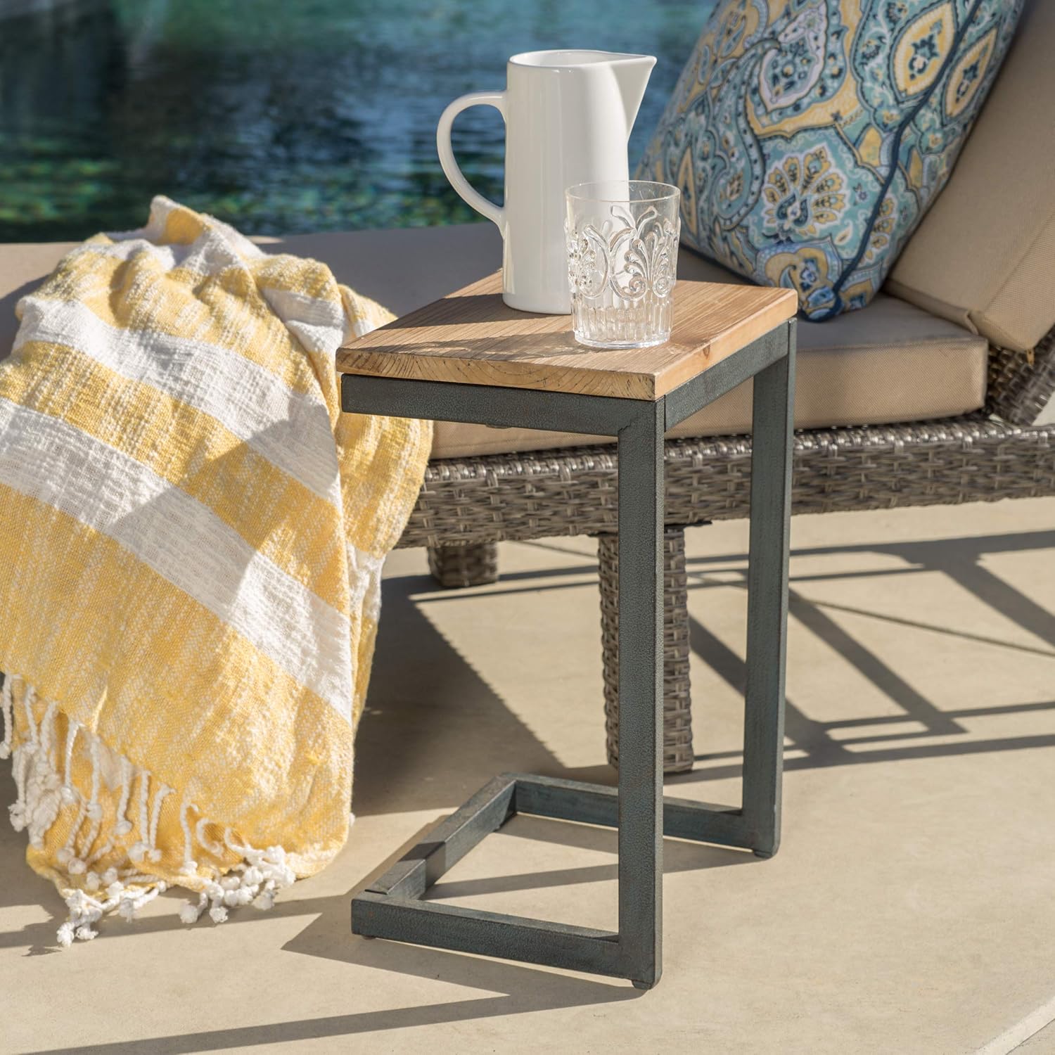 Christopher Knight Home Caspian Outdoor Firwood C Shaped Table, Antique Finish : Garden & Outdoor
