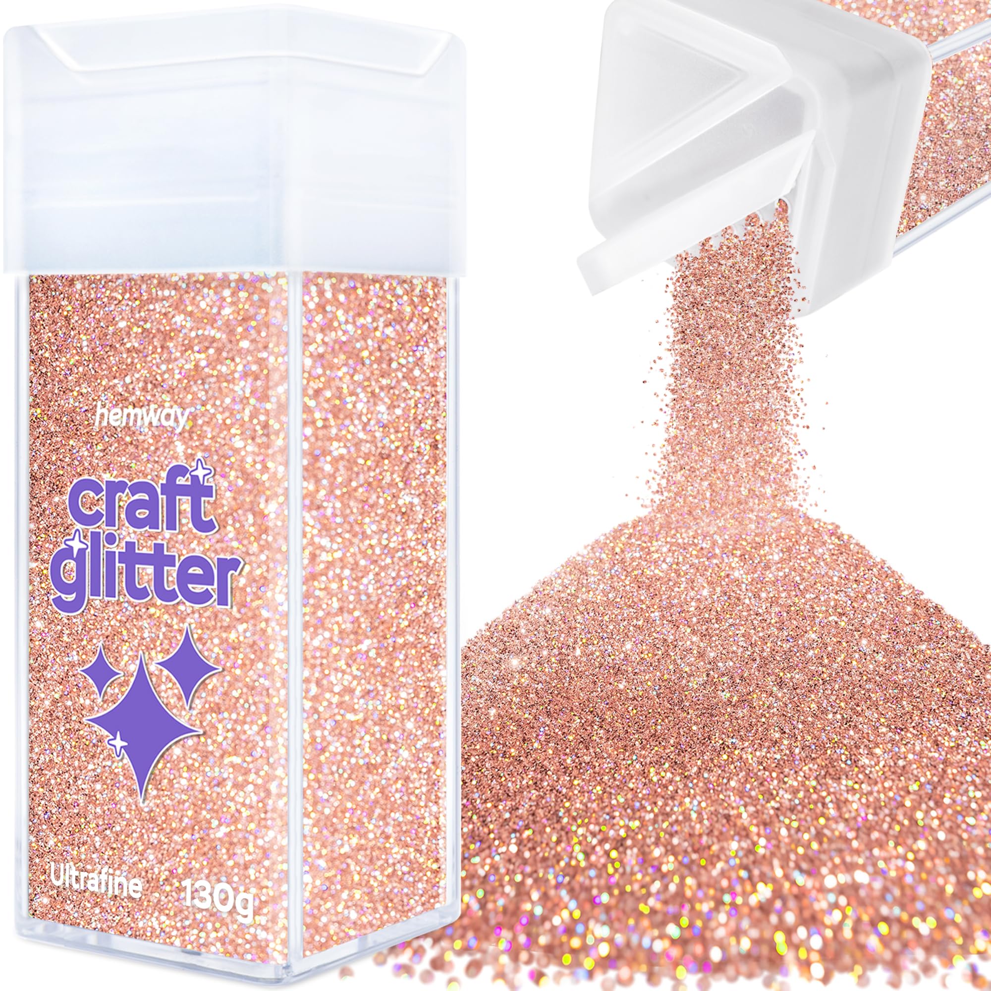 Hemway Glitter Shaker Rose Gold Holographic 110g Ultrafine, Craft Glitter Shaker for Resin & Epoxy Crafts, Christmas Art Supplies, Nail, Body, Face, Eye, Festival, Crafting, Slime, Sparkle